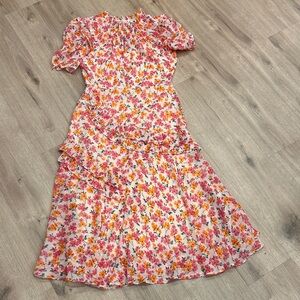 Topshop Floral Midi Dress - Pink and Orange